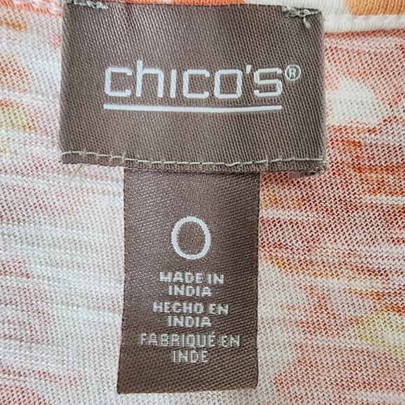 Chicos Top Tee Womens Sz 0 Small Spectrum Floral Tulip Hem Notch Neck 3/4 Sleeve - Picture 7 of 10